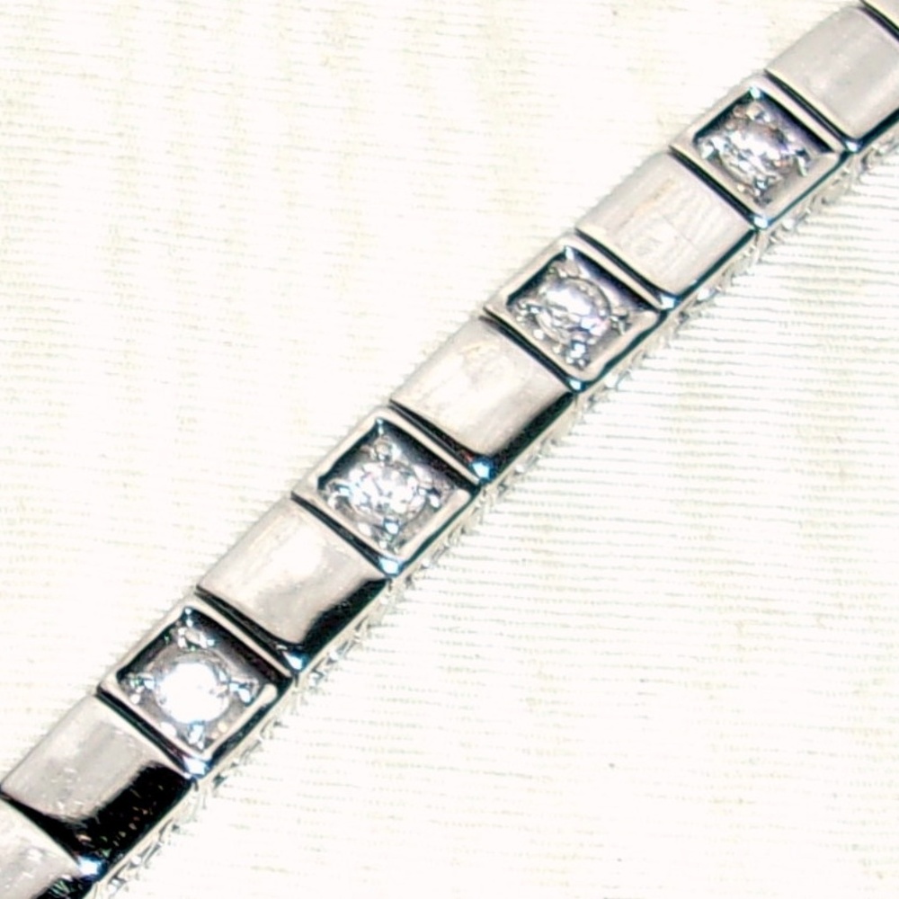Silver Tone Squares Bracelet With 4 CZ's-Looks SO
